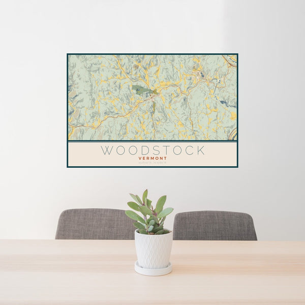 Woodstock - Vermont Map Print in Woodblock