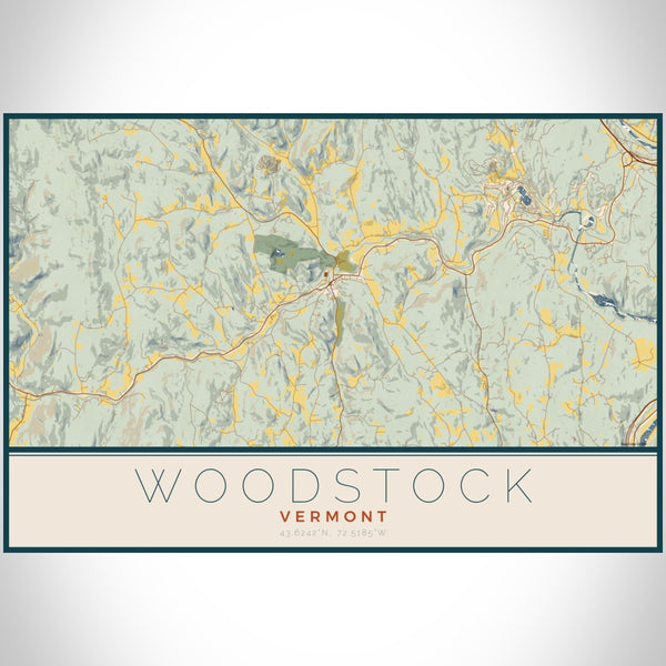 Woodstock - Vermont Map Print in Woodblock