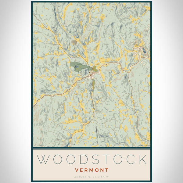 Woodstock - Vermont Map Print in Woodblock