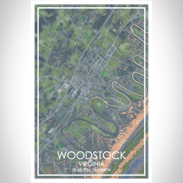 Woodstock Virginia Map Print Portrait Orientation in Afternoon Style With Shaded Background