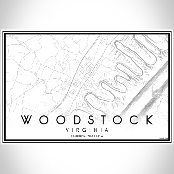 Woodstock Virginia Map Print Landscape Orientation in Classic Style With Shaded Background