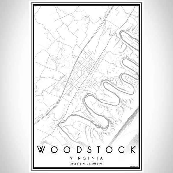 Woodstock Virginia Map Print Portrait Orientation in Classic Style With Shaded Background