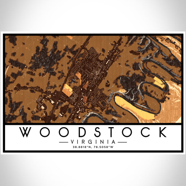 Woodstock Virginia Map Print Landscape Orientation in Ember Style With Shaded Background