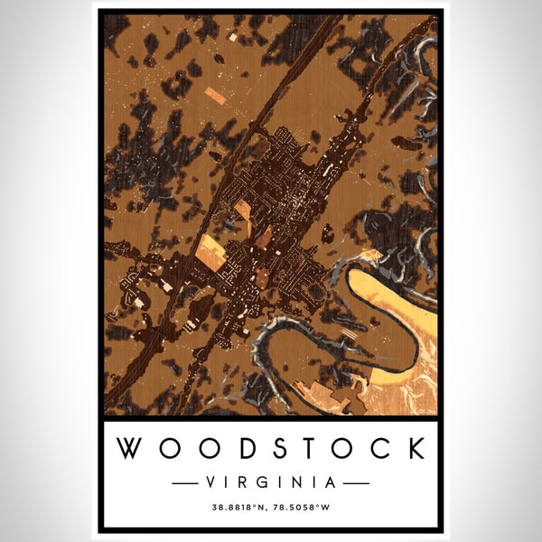 Woodstock Virginia Map Print Portrait Orientation in Ember Style With Shaded Background