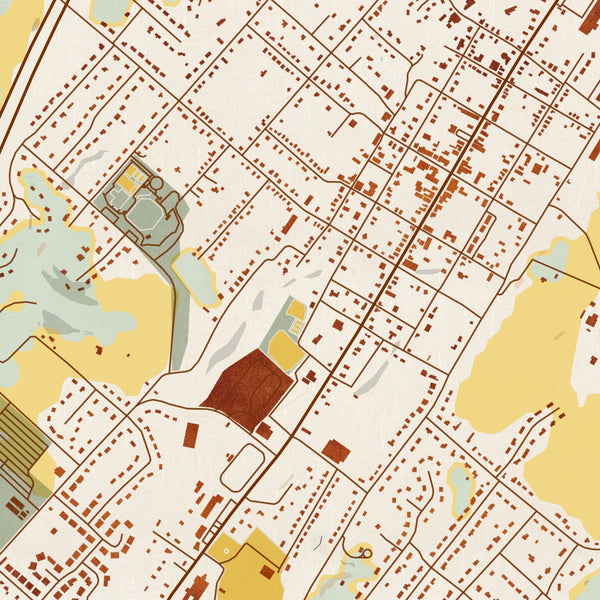 Woodstock Virginia Map Print in Woodblock Style Zoomed In Close Up Showing Details