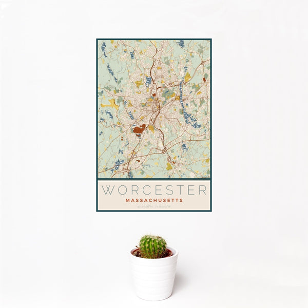 Worcester - Massachusetts Map Print in Woodblock