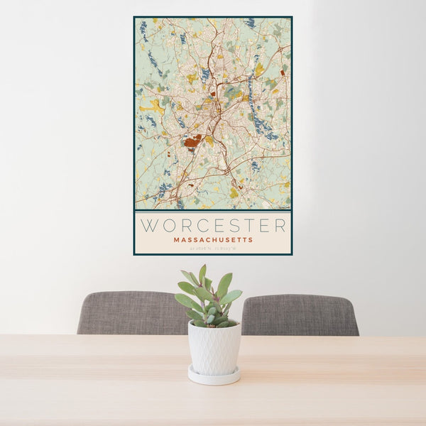 Worcester - Massachusetts Map Print in Woodblock