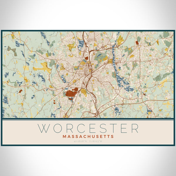 Worcester - Massachusetts Map Print in Woodblock