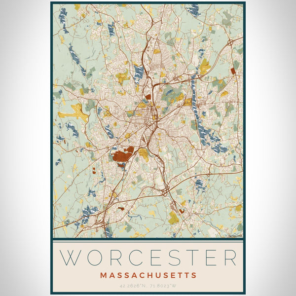 Worcester - Massachusetts Map Print in Woodblock
