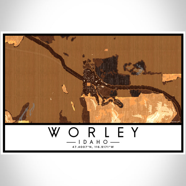 Worley Idaho Map Print Landscape Orientation in Ember Style With Shaded Background