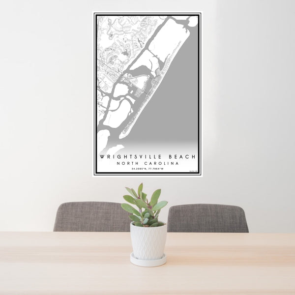 24x36 Wrightsville Beach North Carolina Map Print Portrait Orientation in Classic Style Behind 2 Chairs Table and Potted Plant