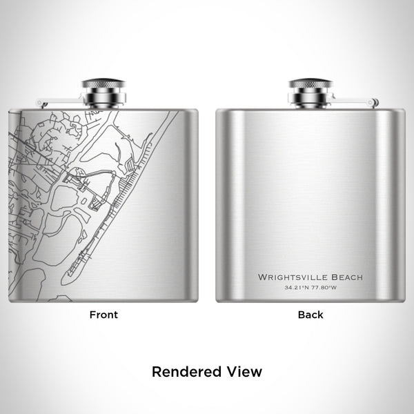 Rendered View of Wrightsville Beach North Carolina Map Engraving on 6oz Stainless Steel Flask
