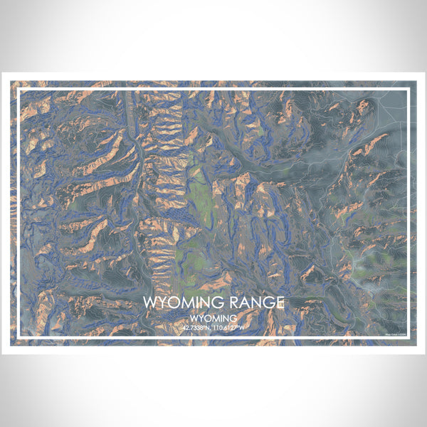 Wyoming Range Wyoming Map Print Landscape Orientation in Afternoon Style With Shaded Background