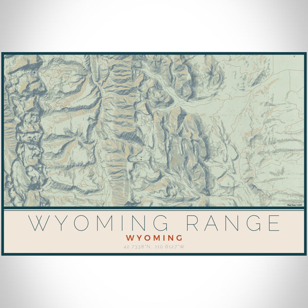 Wyoming Range Wyoming Map Print Landscape Orientation in Woodblock Style With Shaded Background
