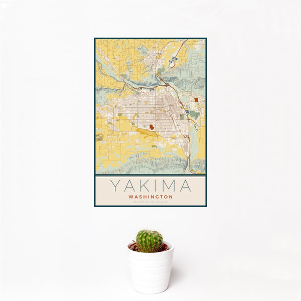 Yakima - Washington Map Print in Woodblock