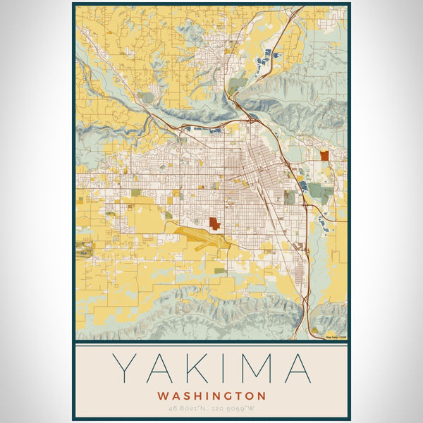 Yakima - Washington Map Print in Woodblock