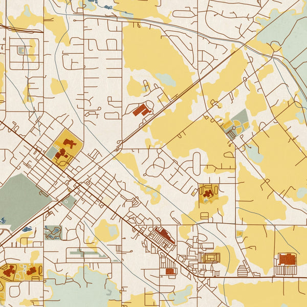 Yelm Washington Map Print in Woodblock Style Zoomed In Close Up Showing Details