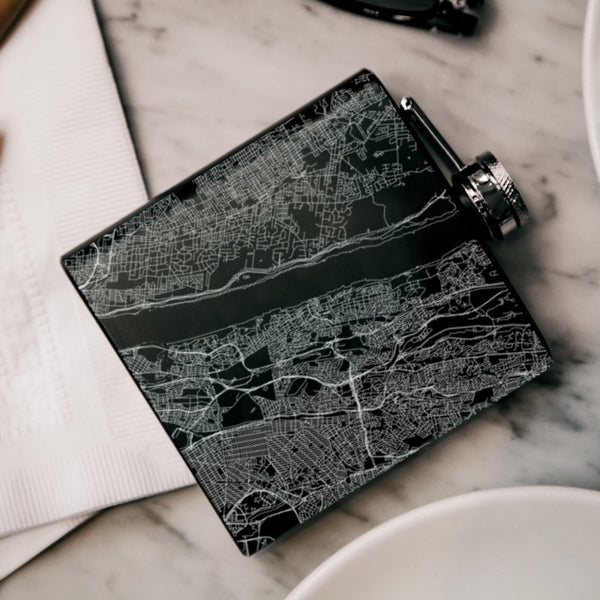 Yonkers - New York Map Hip Flask in Matte Black
