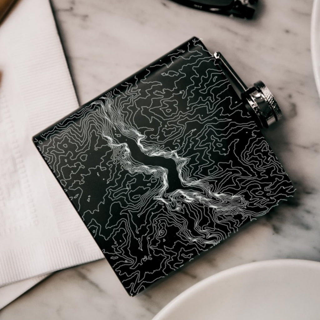 Yosemite National Park Custom Engraved City Map Inscription Coordinates on 6oz Stainless Steel Flask in Black