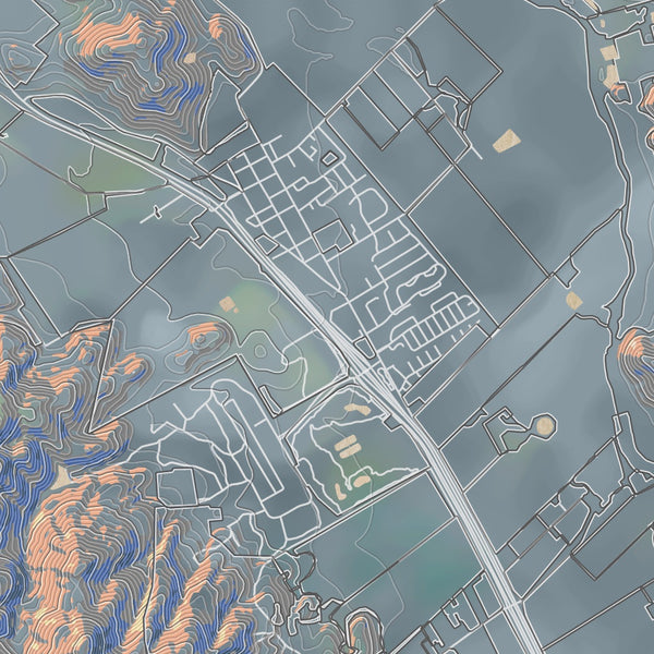 Yountville California Map Print in Afternoon Style Zoomed In Close Up Showing Details