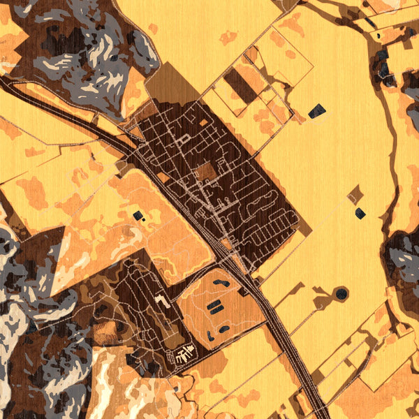 Yountville California Map Print in Ember Style Zoomed In Close Up Showing Details