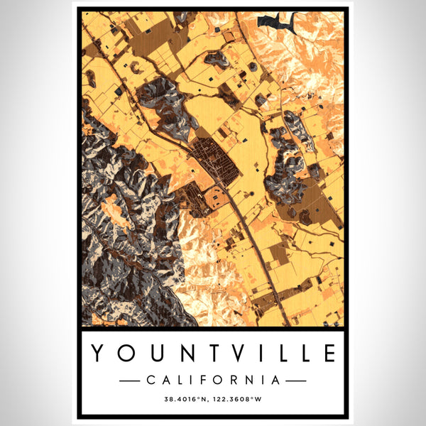 Yountville California Map Print Portrait Orientation in Ember Style With Shaded Background