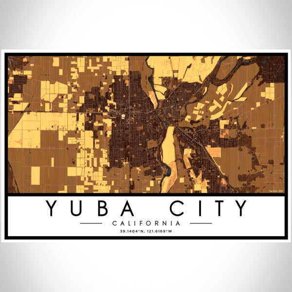 Yuba City - California Map Print in Ember