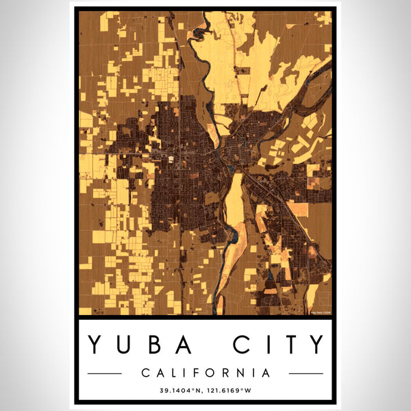 Yuba City - California Map Print in Ember