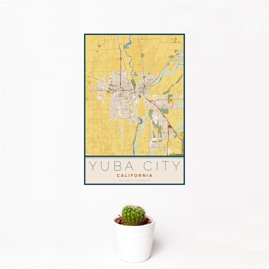 Yuba City - California Map Print in Woodblock