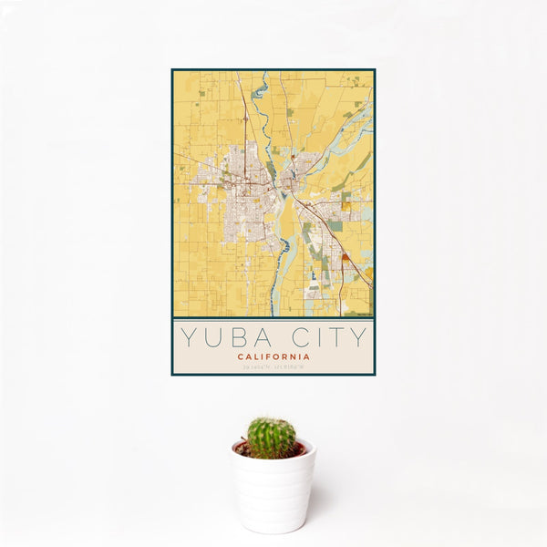 Yuba City - California Map Print in Woodblock
