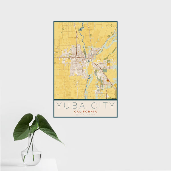 Yuba City - California Map Print in Woodblock
