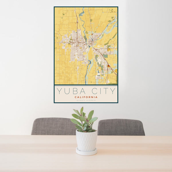 Yuba City - California Map Print in Woodblock