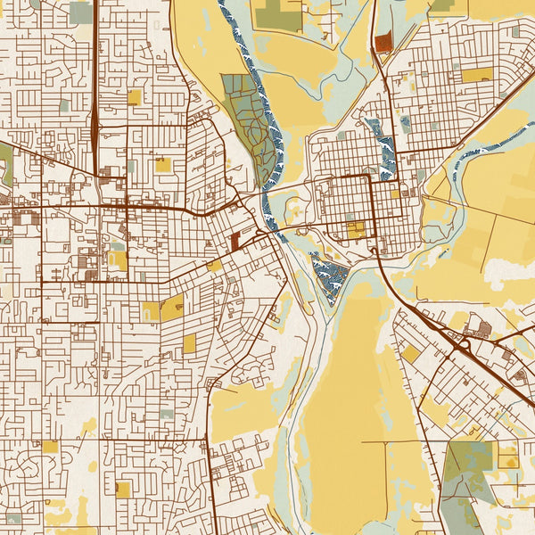 Yuba City - California Map Print in Woodblock