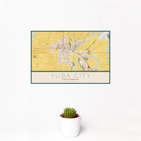 Yuba City - California Map Print in Woodblock