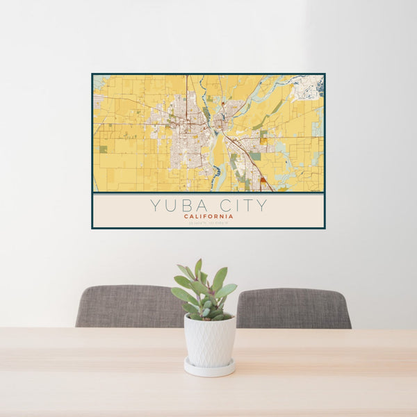 Yuba City - California Map Print in Woodblock