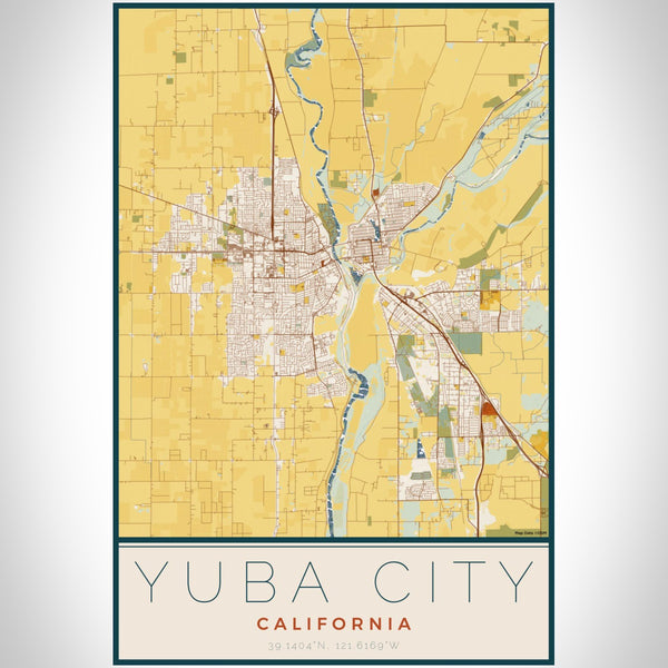 Yuba City - California Map Print in Woodblock