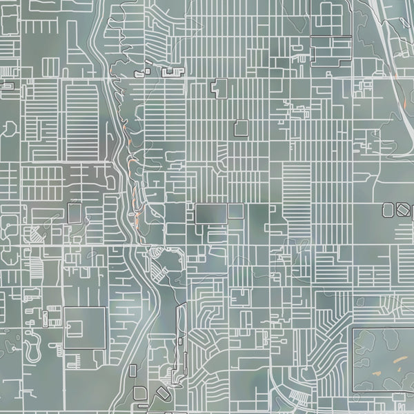 Yuma Arizona Map Print in Afternoon Style Zoomed In Close Up Showing Details