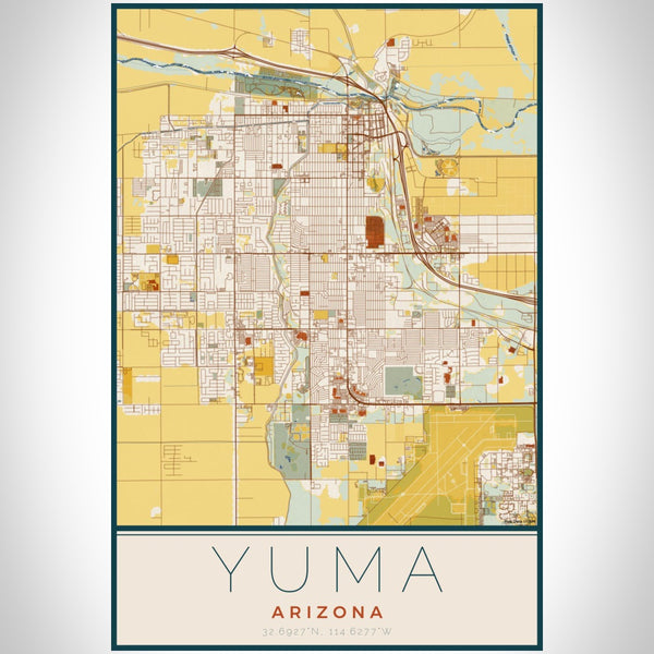 Yuma - Arizona Map Print in Woodblock