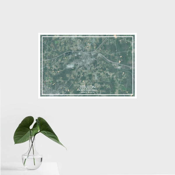 16x24 Zebulon North Carolina Map Print Landscape Orientation in Afternoon Style With Tropical Plant Leaves in Water