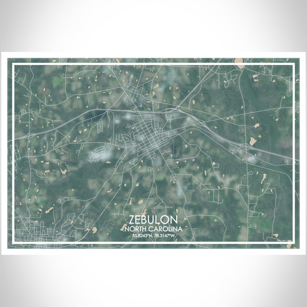 Zebulon North Carolina Map Print Landscape Orientation in Afternoon Style With Shaded Background