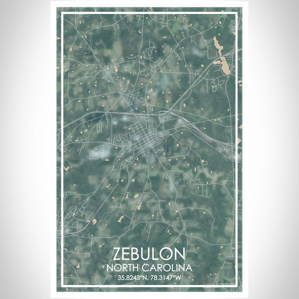Zebulon North Carolina Map Print Portrait Orientation in Afternoon Style With Shaded Background