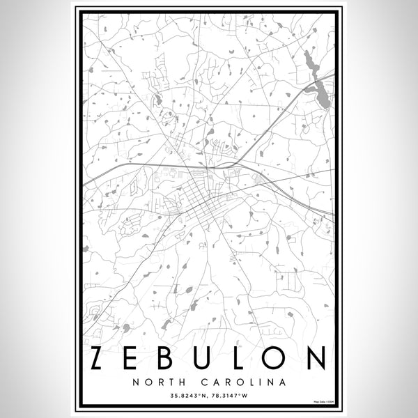 Zebulon North Carolina Map Print Portrait Orientation in Classic Style With Shaded Background