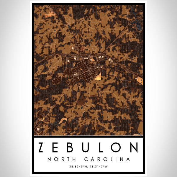 Zebulon North Carolina Map Print Portrait Orientation in Ember Style With Shaded Background