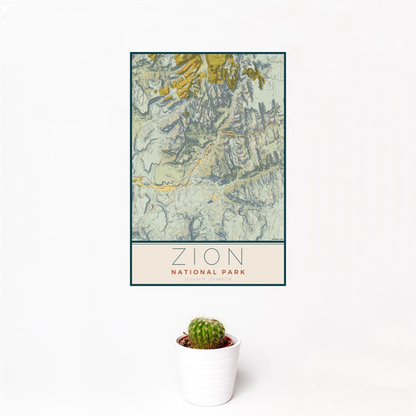 Zion National Park - Utah Map Print in Woodblock