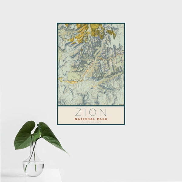 Zion National Park - Utah Map Print in Woodblock