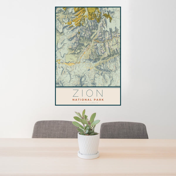 Zion National Park - Utah Map Print in Woodblock