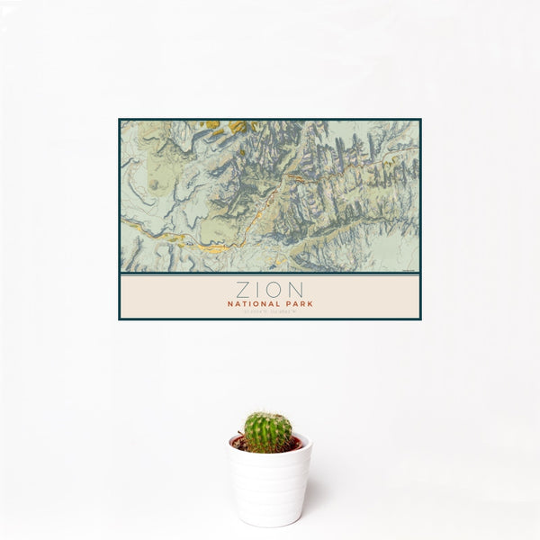 Zion National Park - Utah Map Print in Woodblock